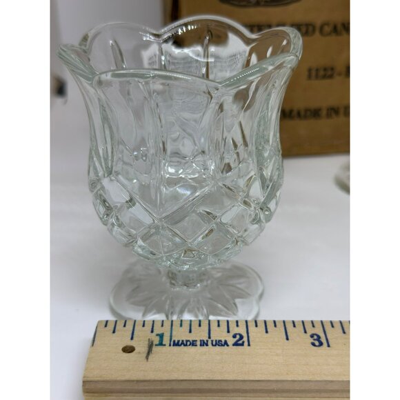 VTG Home Interior & Gifts Crystal Tulip Goblet Candle Holders Set 3 Press Glass - Picture 4 of 6